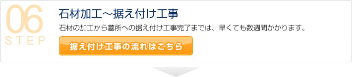 【石材加工～据え付け工事】石材の加工から墓所への据え付け工事完了までは、早くても数週間かかります。